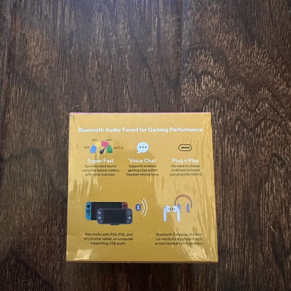GENKI Audio Lite Bluetooth 5.0 Adapter for Nintendo Switch, Yellow - NEW